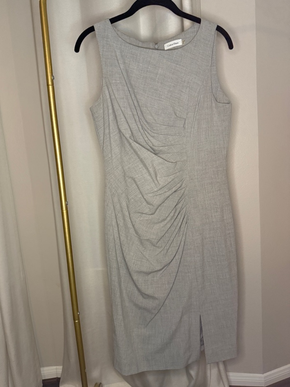 Calvin Klein Light Gray Ruched Sleeveless Midi Dress